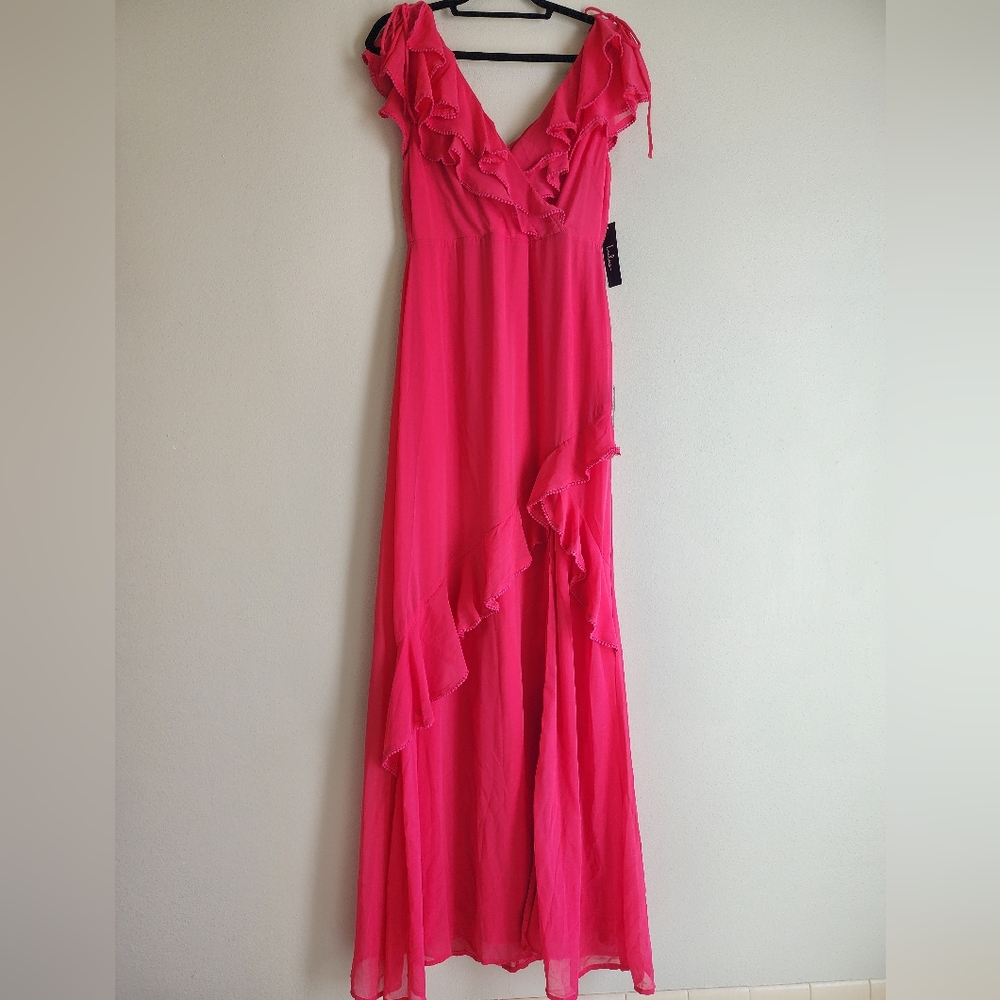Lulu's Fuchsia Ruffle V-Neck Maxi Dress - Picture 2 of 13